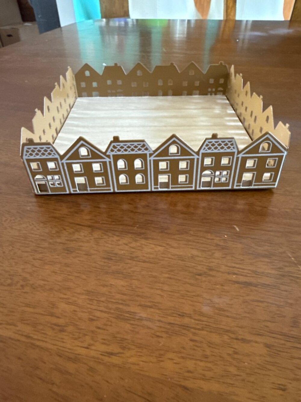 Decorative Wooden Tray With Gold-Tone House Border 5.9x5.9 Inches Rustic Chic Ta - Picture 2 of 6